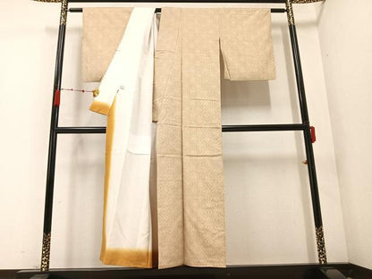 平和屋着物●結城紬 80亀甲 麻の葉文様 正絹 逸品 AABC2535ph