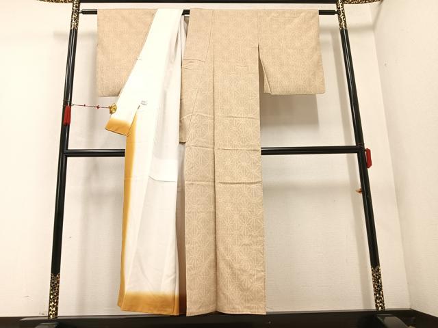 平和屋着物●結城紬 80亀甲 麻の葉文様 正絹 逸品 AABC2535ph