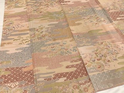 平和屋着物●上質な小紋 紬地 エ霞草花文 正絹 逸品 AABC2546ph
