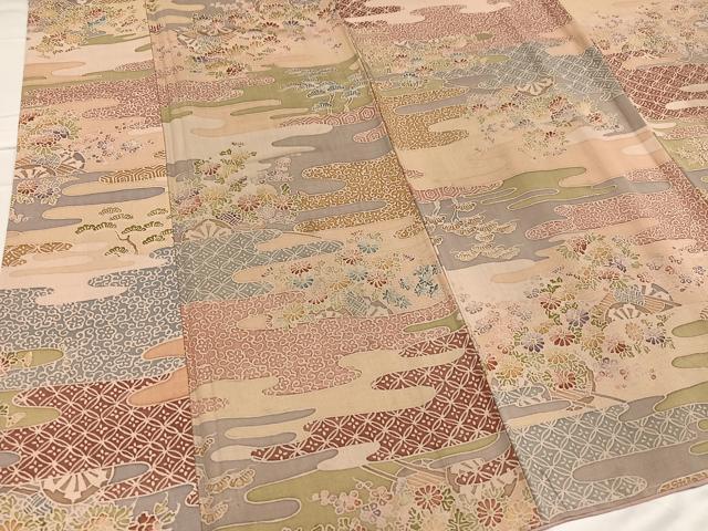 平和屋着物●上質な小紋 紬地 エ霞草花文 正絹 逸品 AABC2546ph