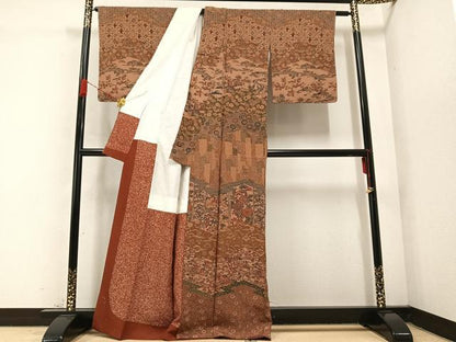 平和屋着物●訪問着　型染め　花宝尽くし　正絹　逸品　AABC2547ph