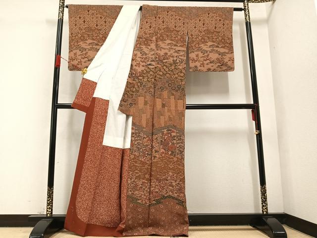 平和屋着物●訪問着　型染め　花宝尽くし　正絹　逸品　AABC2547ph
