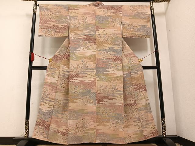 平和屋着物●上質な小紋 紬地 エ霞草花文 正絹 逸品 AABC2546ph