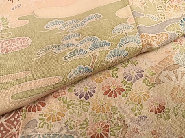 平和屋着物●上質な小紋 紬地 エ霞草花文 正絹 逸品 AABC2546ph