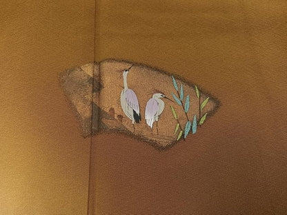 平和屋着物●訪問着 手描き 地紙花鳥文 暈し染め 金銀彩 正絹 逸品 AABC2569ph