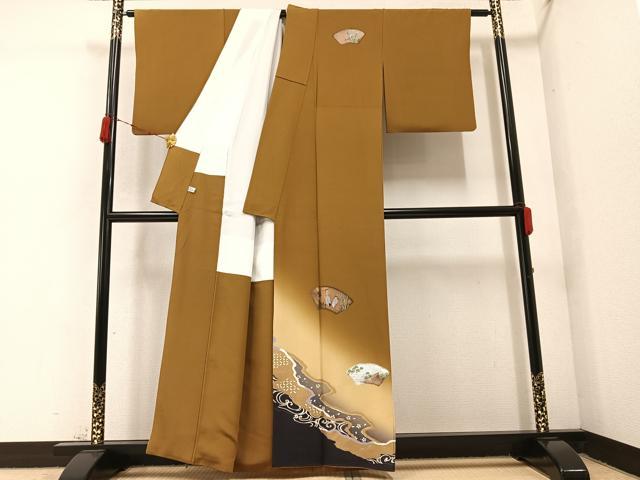 平和屋着物●訪問着 手描き 地紙花鳥文 暈し染め 金銀彩 正絹 逸品 AABC2569ph