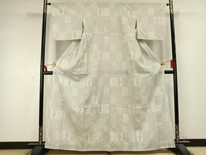 平和屋着物▽本塩沢 単衣 150亀甲 色紙花文 正絹 逸品 AABC0449fy