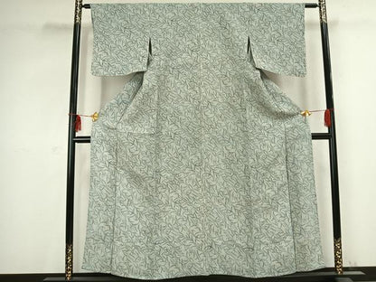 平和屋着物▽上質な小紋 単衣 舞蝶草葉文 正絹 逸品 AABC0470fy