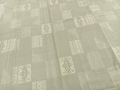 平和屋着物▽本塩沢 単衣 150亀甲 色紙花文 正絹 逸品 AABC0449fy