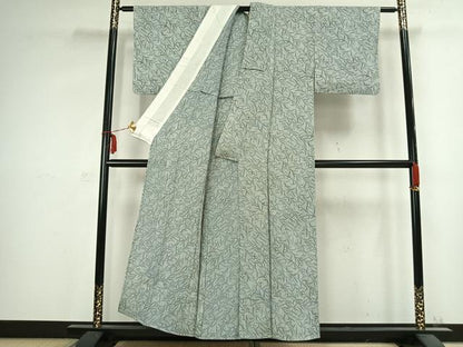 平和屋着物▽上質な小紋 単衣 舞蝶草葉文 正絹 逸品 AABC0470fy