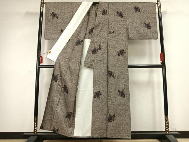 平和屋着物▽本場大島紬 単衣 舞蝶文 正絹 逸品 AABC0480fy