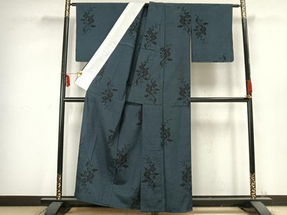 平和屋着物▽本塩沢 単衣 草花文 正絹 逸品 未使用 AABC0493fy