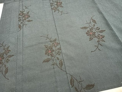 平和屋着物▽本塩沢 単衣 草花文 正絹 逸品 未使用 AABC0493fy