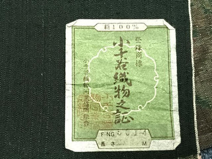 平和屋着物▽小千谷紬 単衣 更紗小紋 草花文 反端付き 正絹 逸品 AABC0497fy