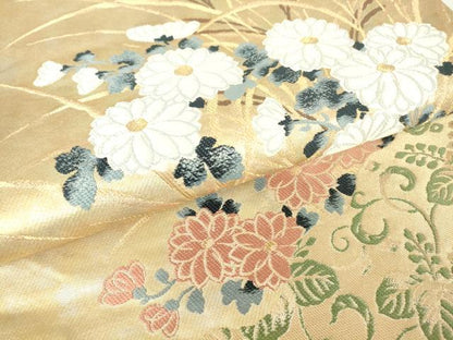 平和屋着物▼六通柄袋帯 光琳道長菊文 金糸 引箔 正絹 逸品 DAAX3610az
