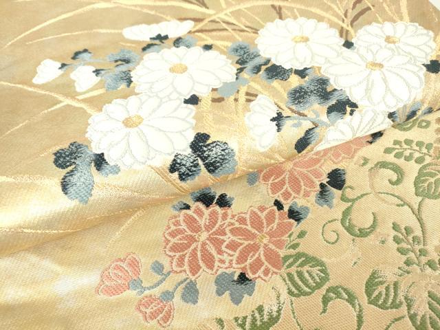 平和屋着物▼六通柄袋帯 光琳道長菊文 金糸 引箔 正絹 逸品 DAAX3610az