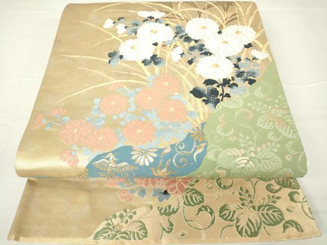 平和屋着物▼六通柄袋帯 光琳道長菊文 金糸 引箔 正絹 逸品 DAAX3610az