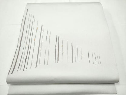 平和屋着物●塩瀬 九寸開き名古屋帯 枝葉文 銀彩 正絹 逸品 CAAY9932hy