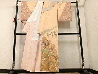 平和屋着物●訪問着 駒刺繍 慶彩小袖 枝花文 金彩 正絹 逸品 AABC3379ph