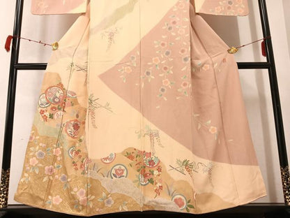 平和屋着物●訪問着 駒刺繍 慶彩小袖 枝花文 金彩 正絹 逸品 AABC3379ph