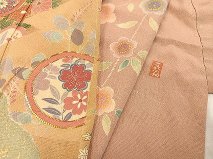 平和屋着物●訪問着 駒刺繍 慶彩小袖 枝花文 金彩 正絹 逸品 AABC3379ph