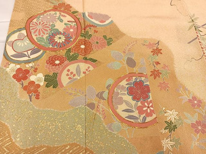 平和屋着物●訪問着 駒刺繍 慶彩小袖 枝花文 金彩 正絹 逸品 AABC3379ph