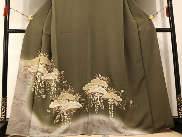 平和屋着物●豪華色留袖　駒刺繍　松　藤花房　暈し染め　金彩　正絹　逸品　AABC3393ph