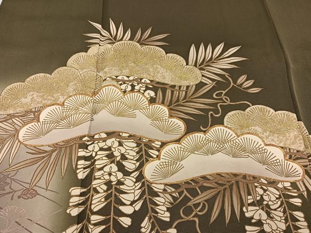 平和屋着物●豪華色留袖　駒刺繍　松　藤花房　暈し染め　金彩　正絹　逸品　AABC3393ph