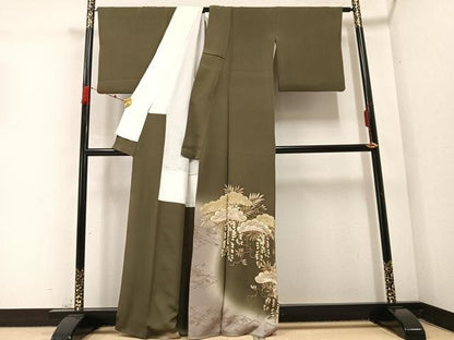 平和屋着物●豪華色留袖　駒刺繍　松　藤花房　暈し染め　金彩　正絹　逸品　AABC3393ph