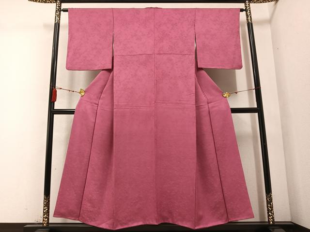 平和屋着物●上質な色無地　枝花地紋　長春色　正絹　逸品　AABC3662ph