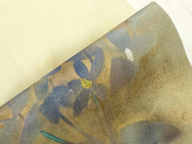 平和屋着物●九寸名古屋帯　草花文　金彩　正絹　逸品　未使用　CAAZ0375dy