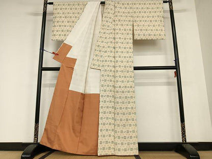 平和屋着物●上質な紬　井桁絣　正絹　逸品　AABC0049zg