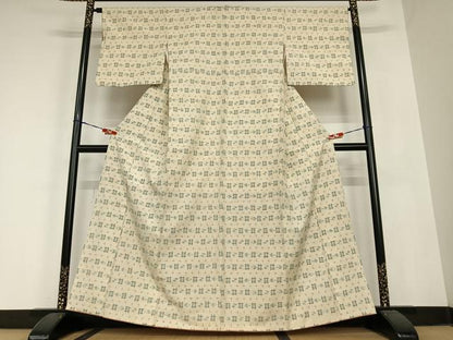 平和屋着物●上質な紬　井桁絣　正絹　逸品　AABC0049zg