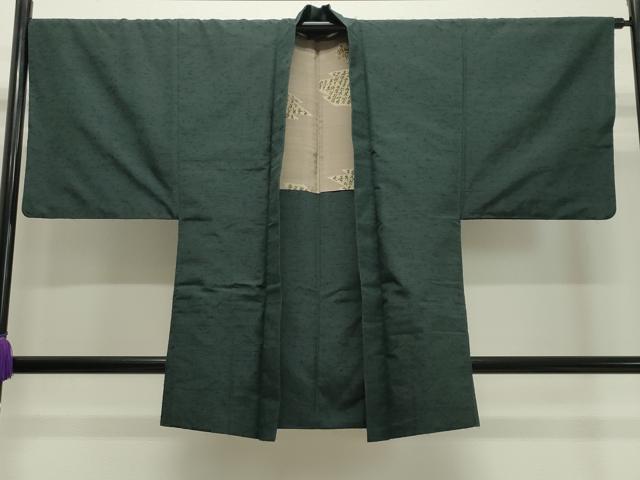 平和屋着物●男性 紬 アンサンブル 髭紬：羽織 霞文 黒緑色 正絹 逸品 未使用 CAAY8108gh