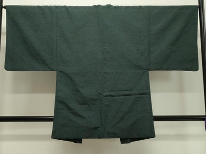 平和屋着物●男性 紬 アンサンブル 髭紬：羽織 霞文 黒緑色 正絹 逸品 未使用 CAAY8108gh
