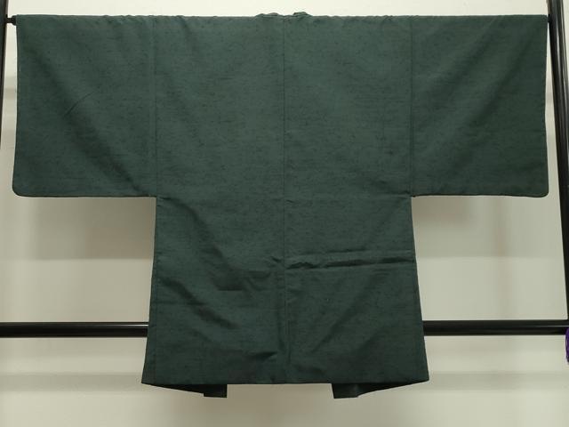 平和屋着物●男性 紬 アンサンブル 髭紬：羽織 霞文 黒緑色 正絹 逸品 未使用 CAAY8108gh