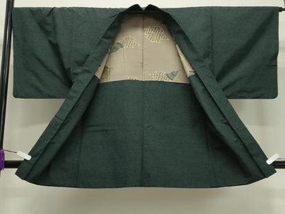 平和屋着物●男性 紬 アンサンブル 髭紬：羽織 霞文 黒緑色 正絹 逸品 未使用 CAAY8108gh