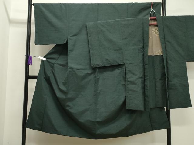 平和屋着物●男性 紬 アンサンブル 髭紬：羽織 霞文 黒緑色 正絹 逸品 未使用 CAAY8108gh
