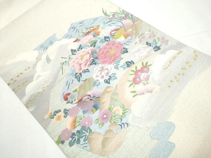 平和屋着物●爪掻き本綴れ 太鼓柄袋帯 鴛鴦花文 金糸 ほていや扱い 証紙付き 上代138万 正絹 逸品 未使用 CAAZ4047hy