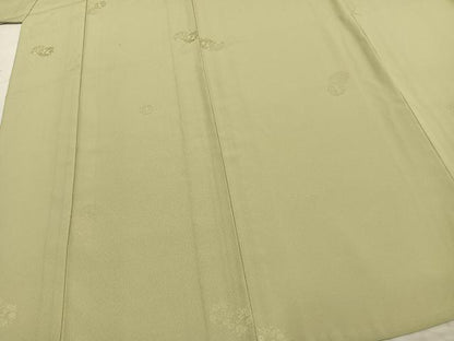 平和屋着物▽色無地 単衣 草花文 若葉色 洗える着物 AABC0506fy