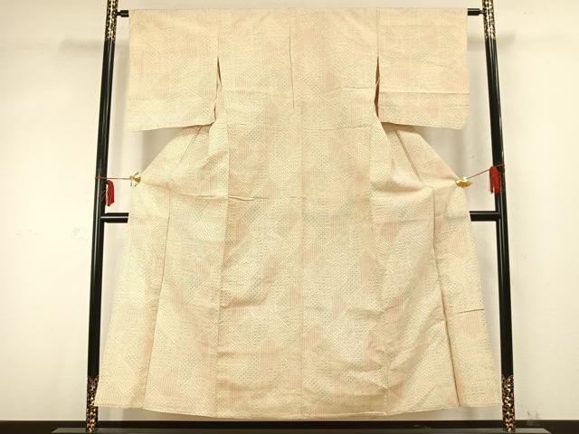 平和屋着物▽上質な紬 単衣 幾何学文様 正絹 逸品 AABC0554fy