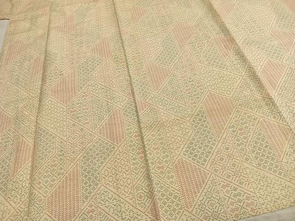 平和屋着物▽上質な紬 単衣 幾何学文様 正絹 逸品 AABC0554fy