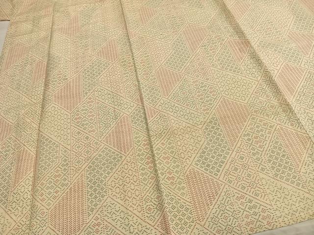 平和屋着物▽上質な紬 単衣 幾何学文様 正絹 逸品 AABC0554fy