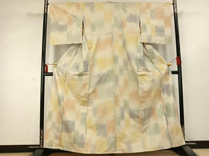 平和屋着物▽上質な紬 単衣 抽象文様 三越扱い 正絹 逸品 AABC0532fy
