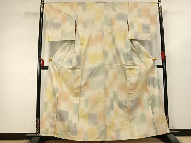 平和屋着物▽上質な紬 単衣 抽象文様 三越扱い 正絹 逸品 AABC0532fy