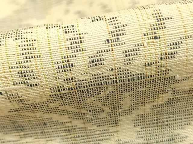 平和屋着物▽上質な紬　単衣　扇面文　正絹　逸品　AABC0548fy