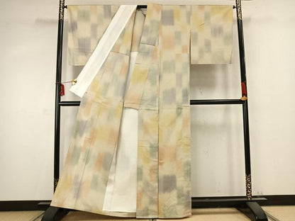 平和屋着物▽上質な紬 単衣 抽象文様 三越扱い 正絹 逸品 AABC0532fy