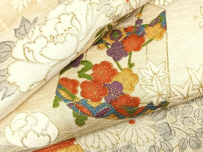 平和屋着物▽上質な小紋 単衣 貝桶花文 金彩 正絹 逸品 AABC0530fy