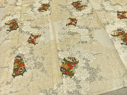 平和屋着物▽上質な小紋 単衣 貝桶花文 金彩 正絹 逸品 AABC0530fy