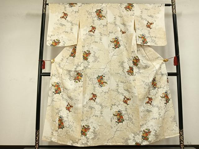 平和屋着物▽上質な小紋 単衣 貝桶花文 金彩 正絹 逸品 AABC0530fy
